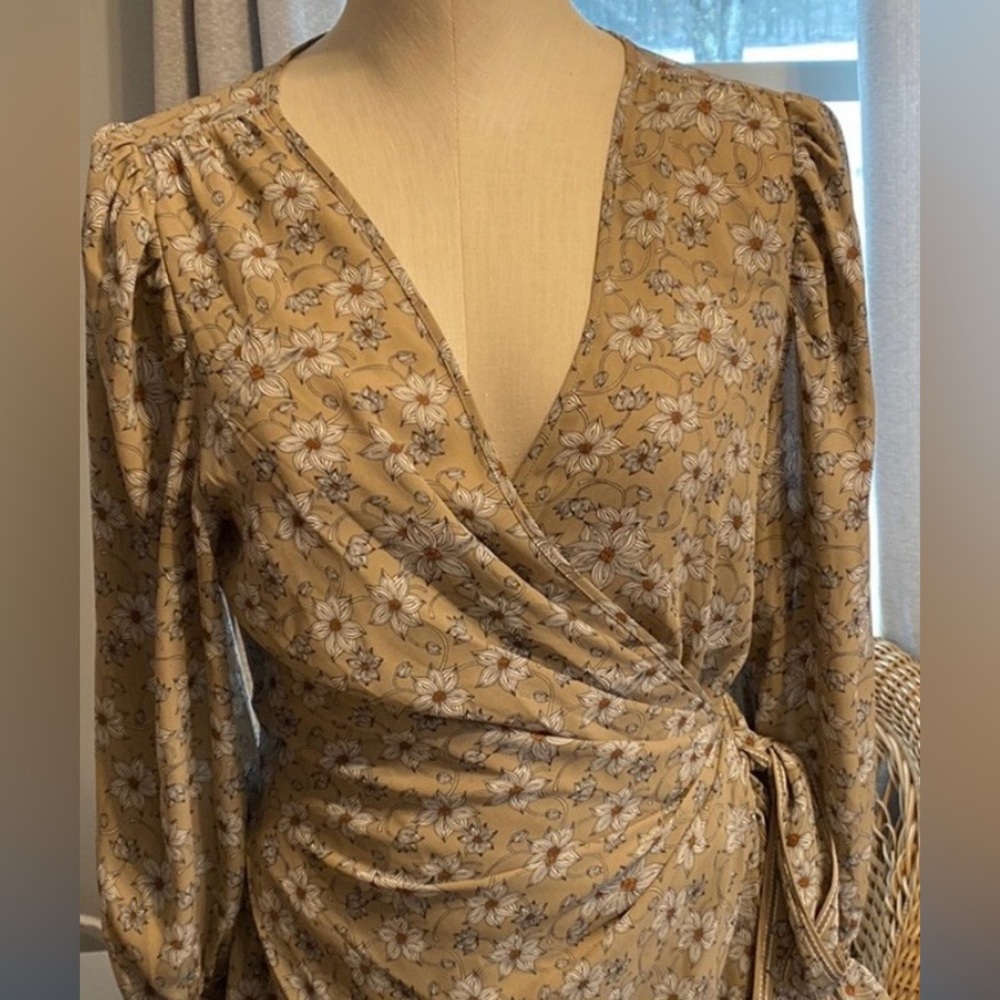 Max Studio Floral Wrap Blouse - Olive and White